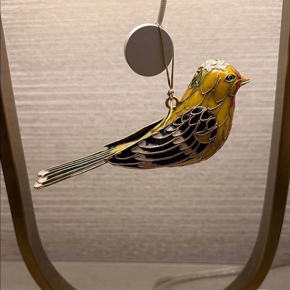 Gorgeous Metal Cloissone Elegant Yellow/ Black Bird Christmas Holiday Ornament